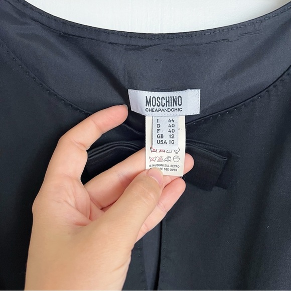 MOSCHINO Cheap & Chic • vintage black cotton dress bow sheath sleeveless retro - Picture 4 of 14